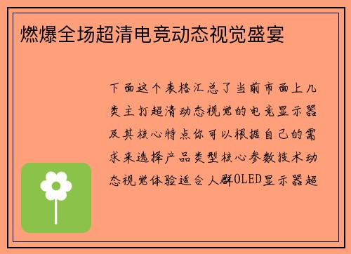 燃爆全场超清电竞动态视觉盛宴